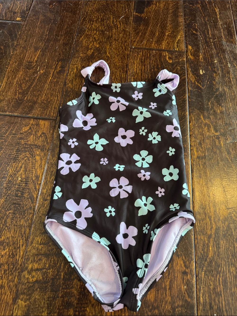 wonder nation Black One-Piece Swimsuit with Lavender & Mint Floral Print